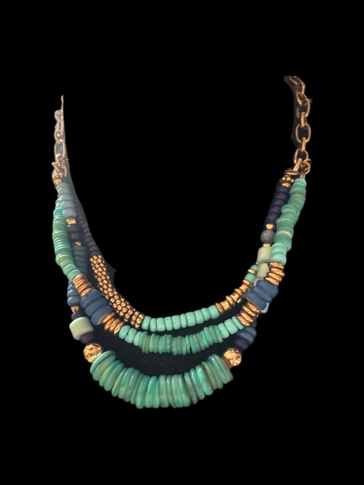 Free People Shaker Shakra 3 Strand Layer Beaded Turquoise/Gold Tone Necklace