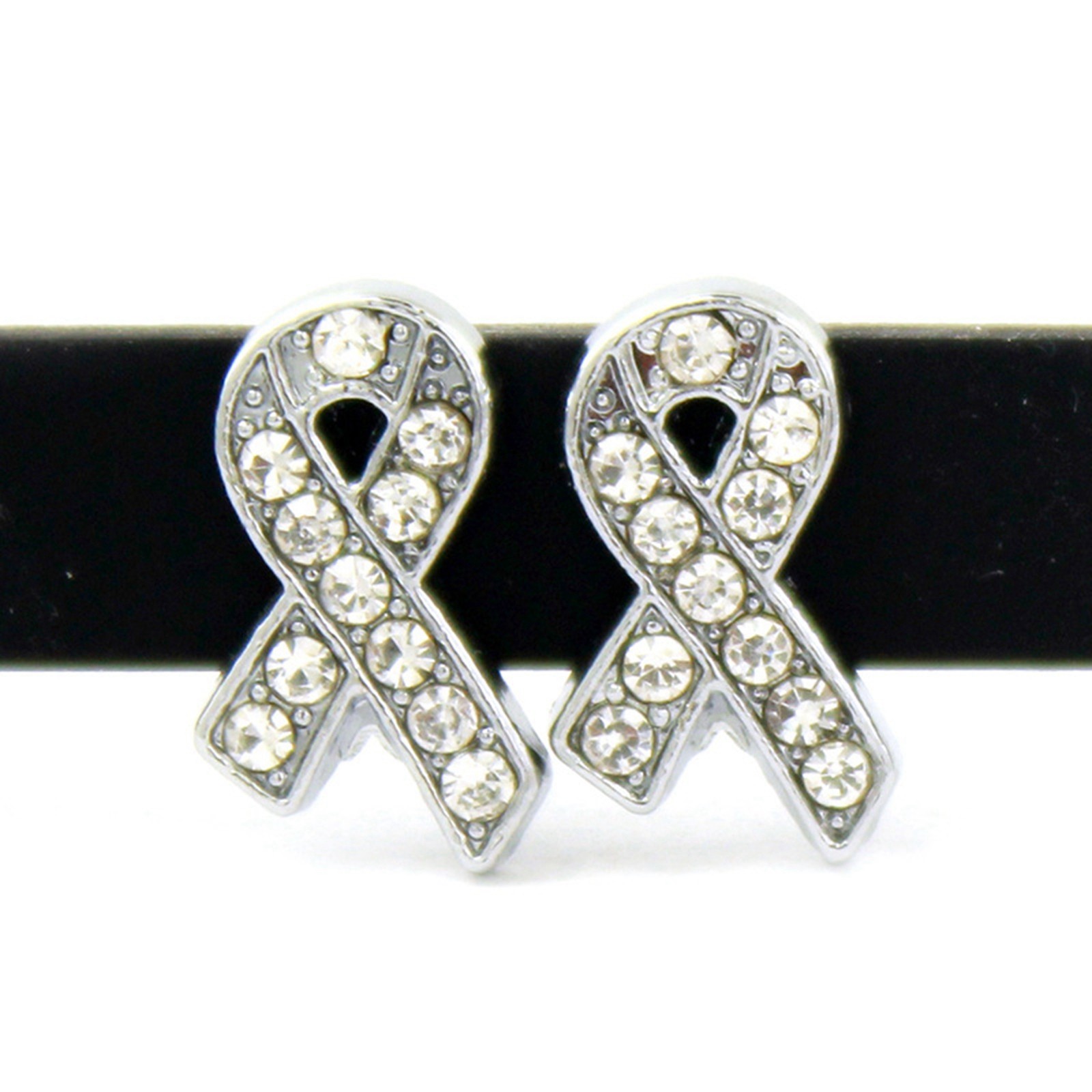 20 Silver Tone Alloy Rhinestone Ribbon Breast Cancer Awareness
