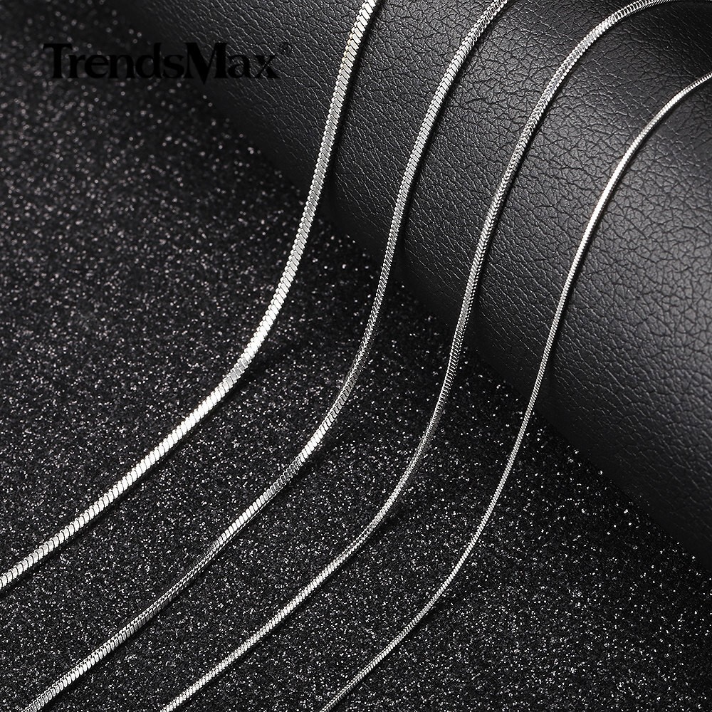 0.9-2mm Silver Solid Stainless Steel Square Snake Chain Necklace Women Men Jewel
