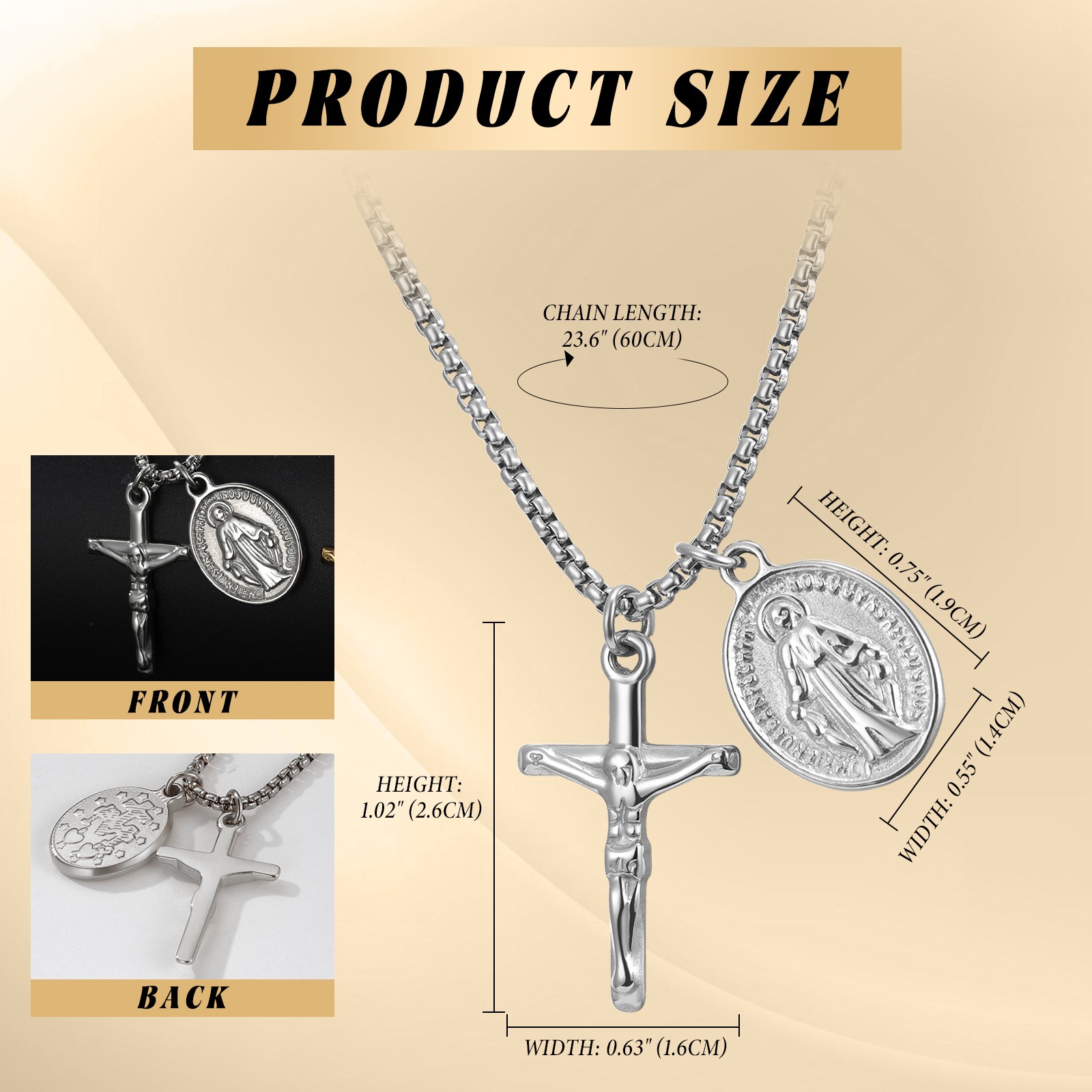Virgin Mary Jesus Cross Crucifix Rosary Necklace with Miraculous Medal Men Women