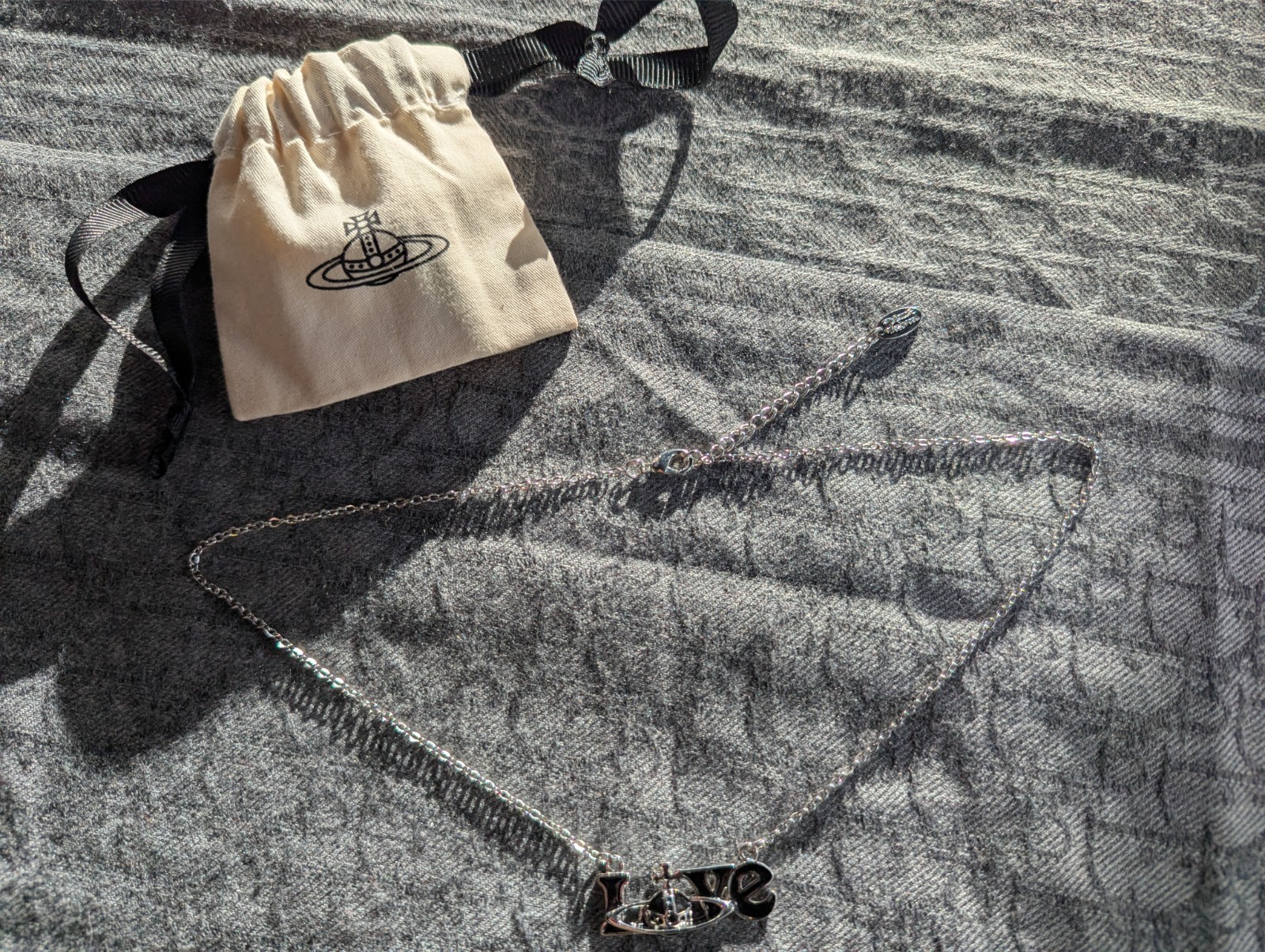 Vivienne Westwood Silver and Black “Love” Pendant Chain Necklace