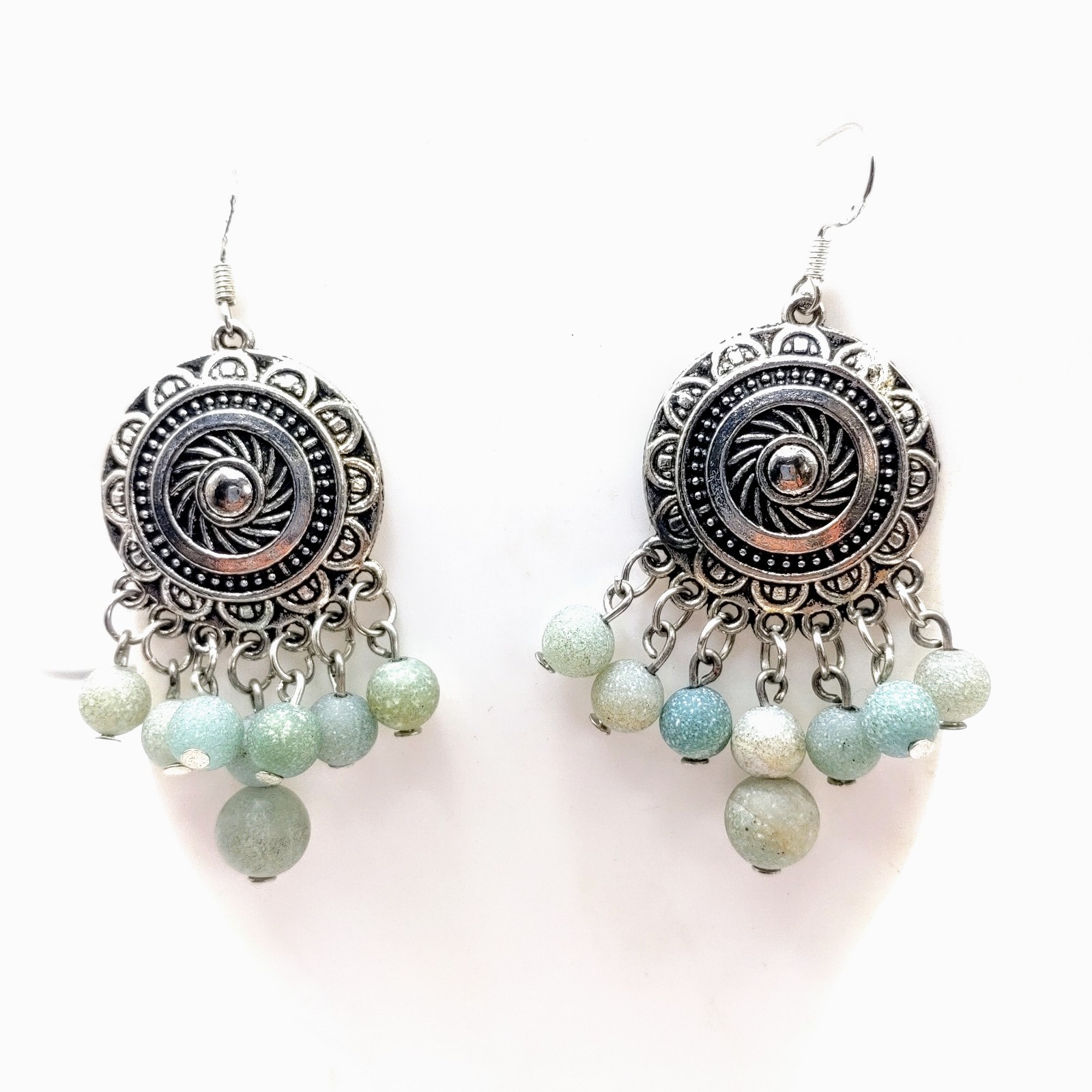 Gemstone Earrings Dangle Drop Beaded Crystal Boho Sterling Silver Hooks Handmade