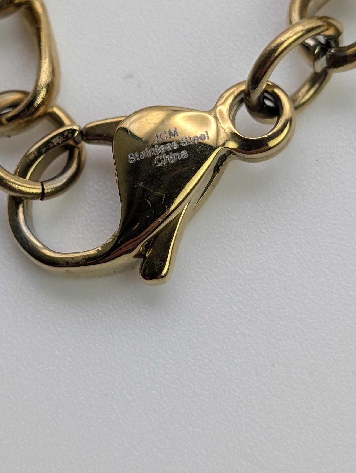 JCM Stainless Steel Gold Tone Wheat Chain Necklace Crystal Accents 18″