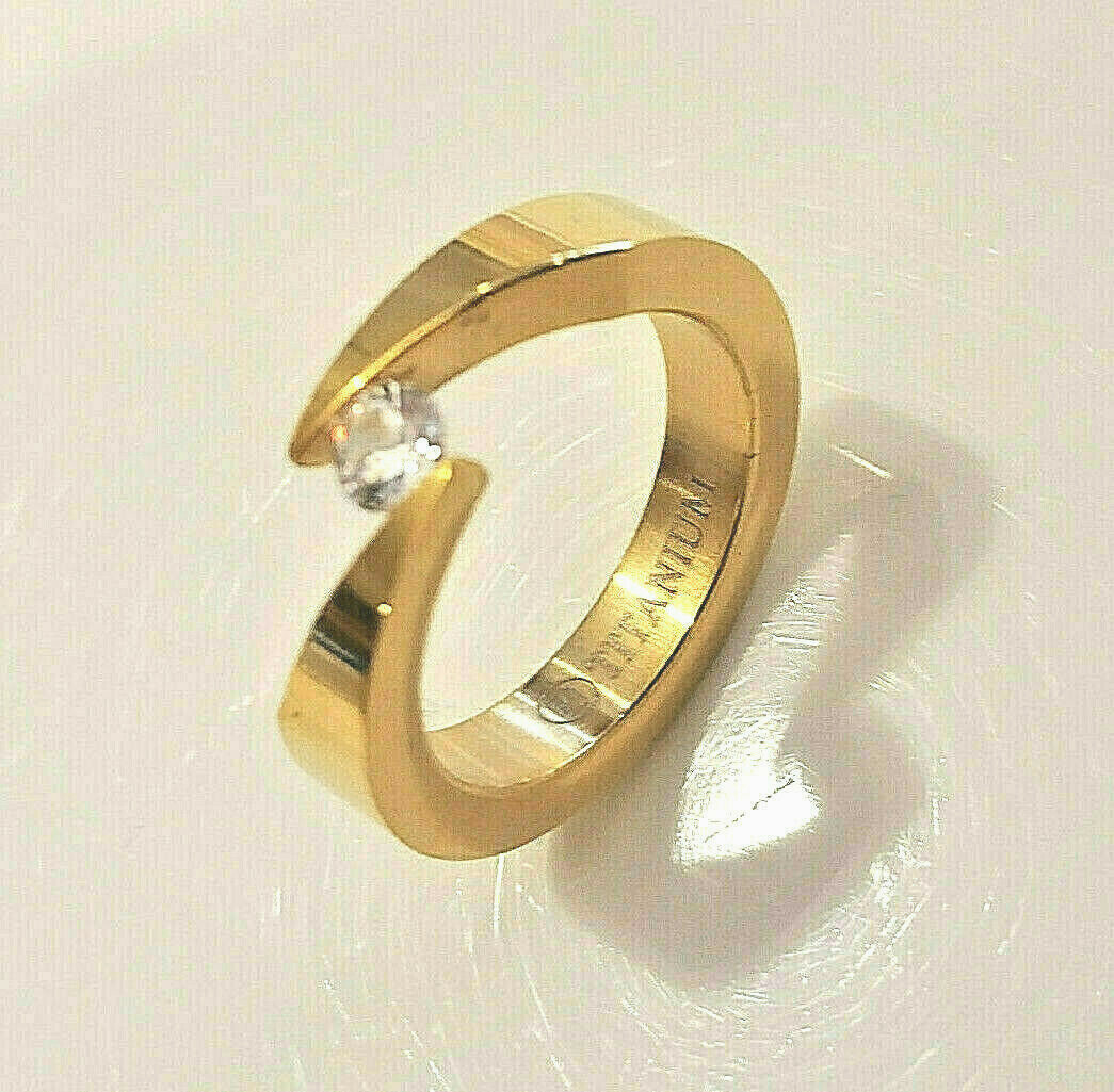 Bypass GOLD PLATED TITANIUM Tension Ring with 4.5mm Round CZ in sizes 5-6-7-8-9