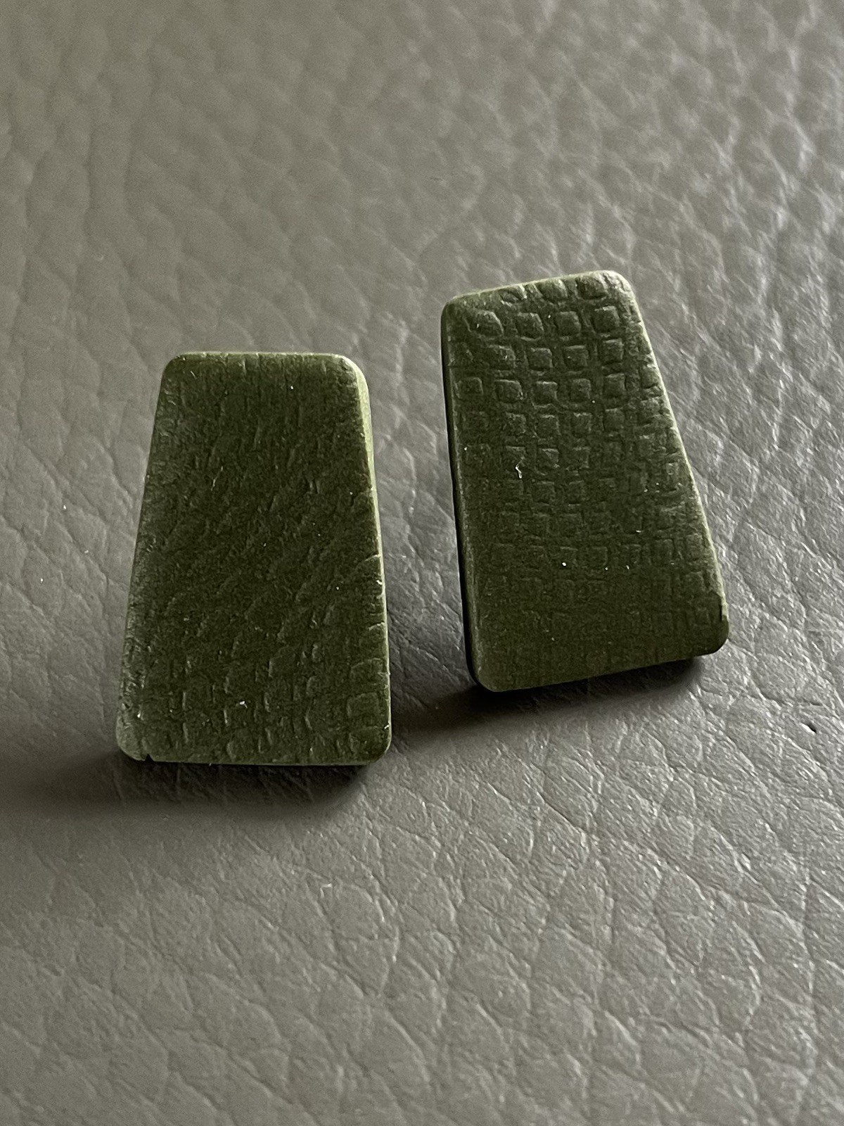 Handmade Khaki Polymer Clay Earrings – Textured Trapezoid – Ultra Lightweight