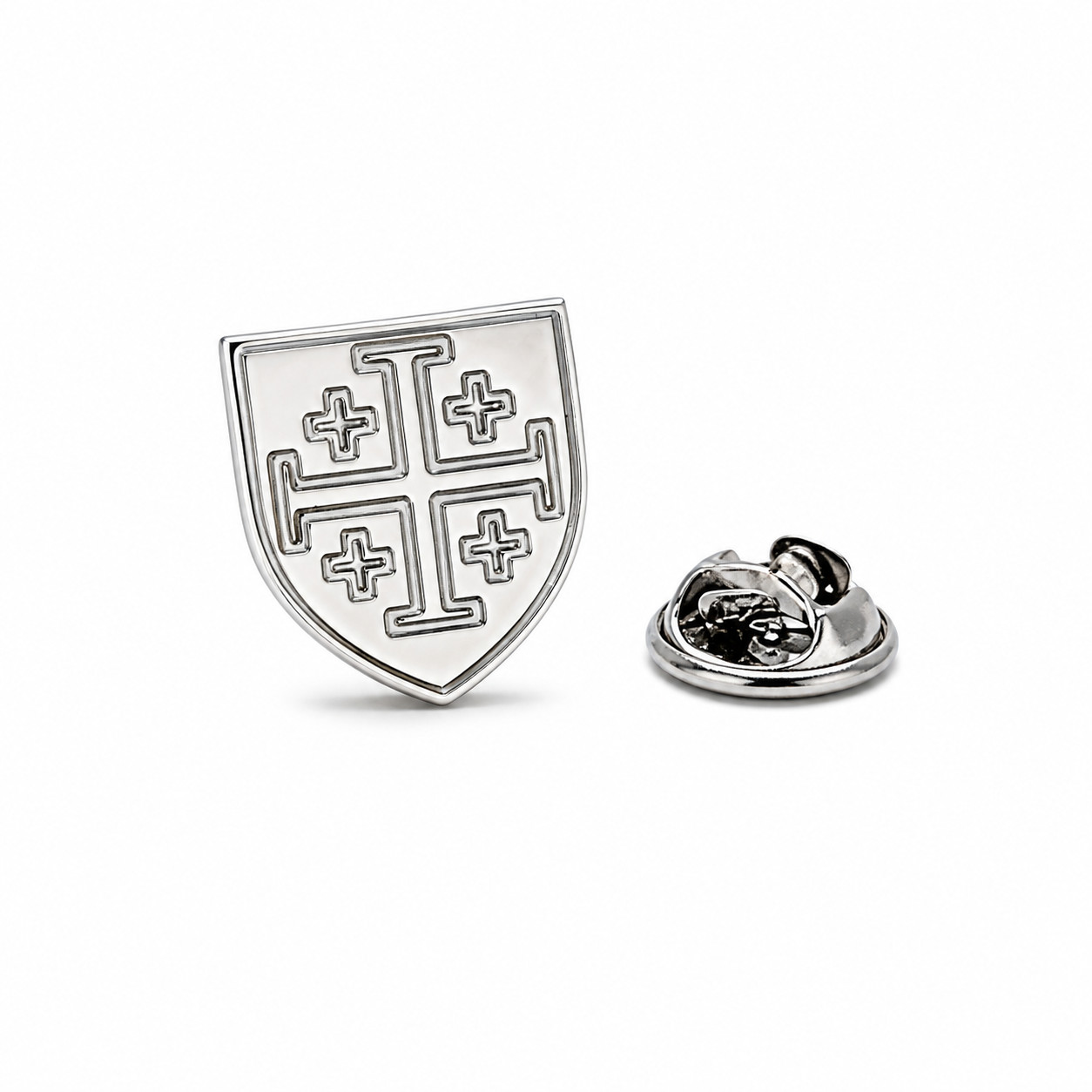 Silver Jerusalem Cross Lapel Pin Christian Shield Crusader Cross Religious Suit
