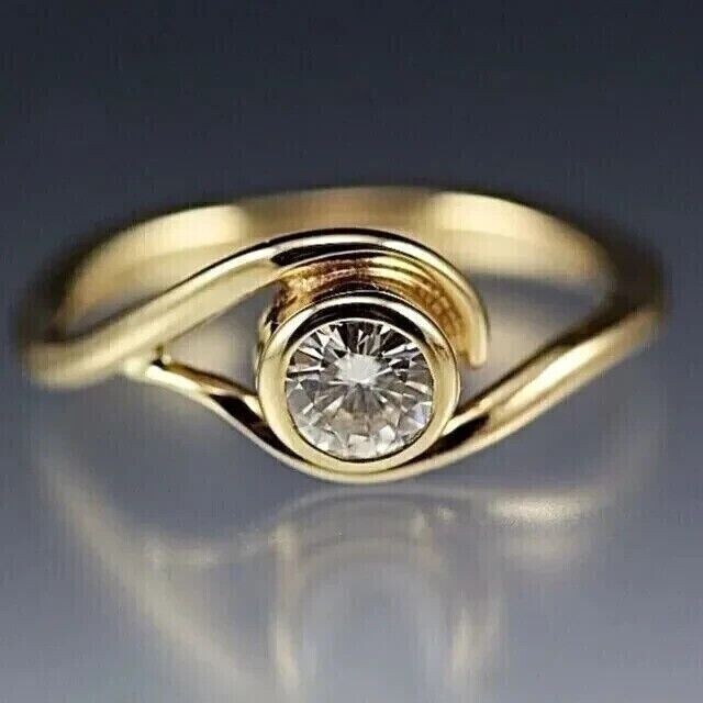 925 Silver Gold Finish 1 Ct Round Simulated Diamond Wedding Engagement Ring