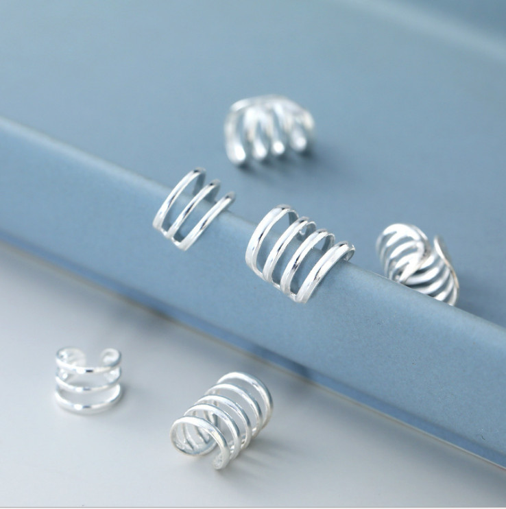 A Pair Sterling Silver 925 Ear Cuffs Wrap Wire Band no piercing Gift Box PE38