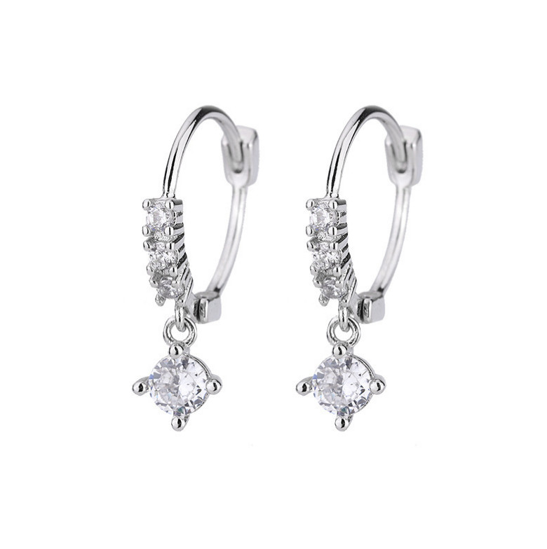 Sterling Silver Tone CZ Women Girl Drop Huggie Hoop Earrings Gift AF