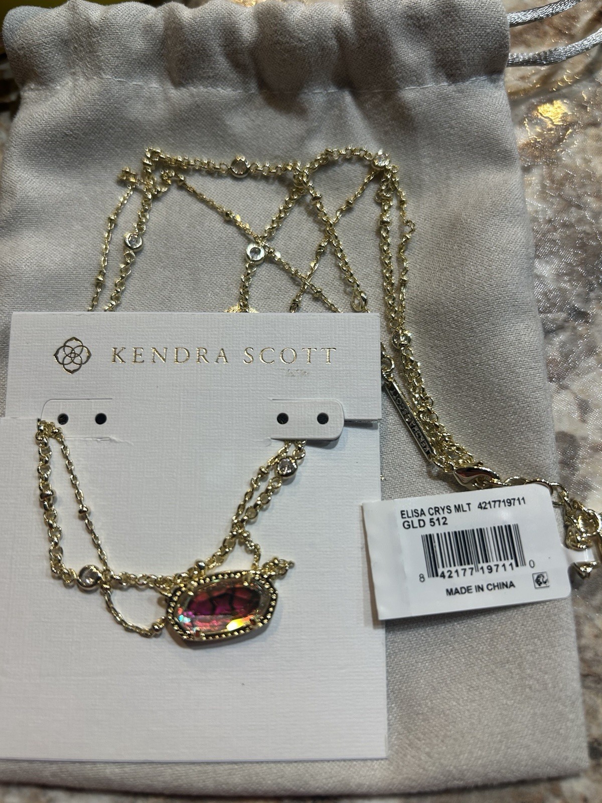 New Kendra Scott Elisa Gold Pendant Necklace In Dichroic Glass
