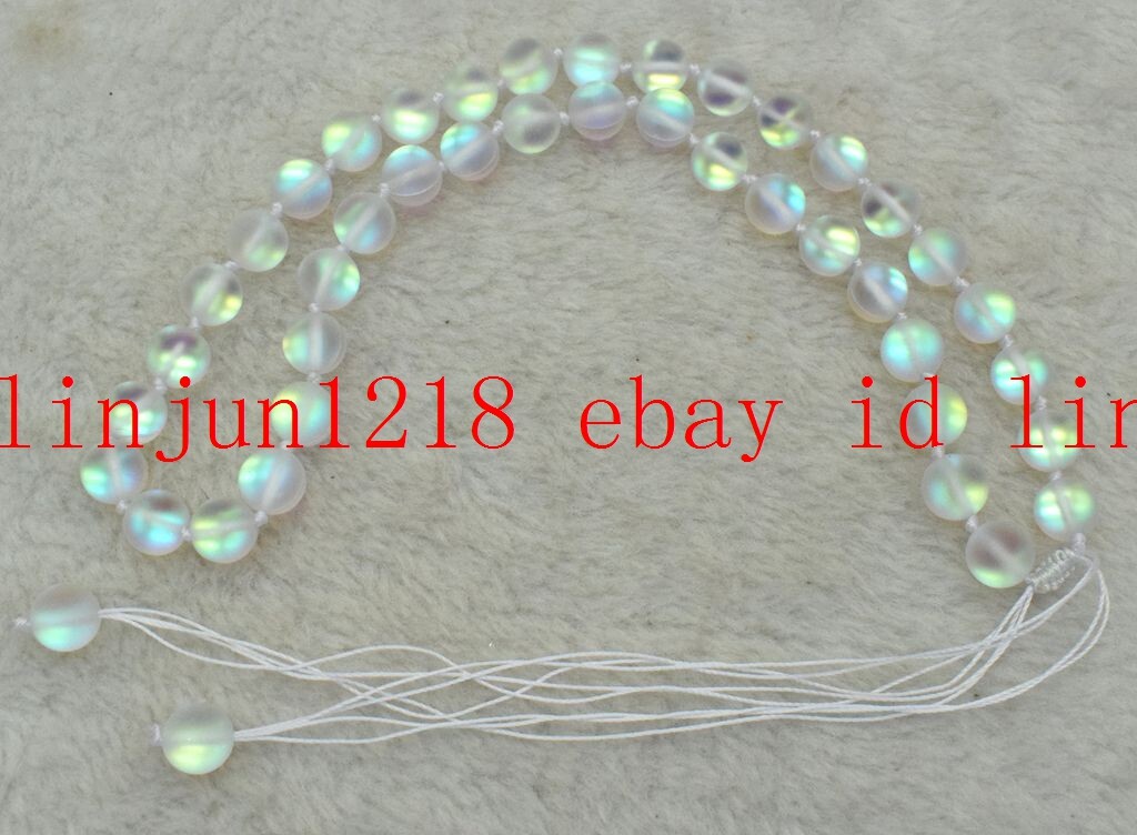 New 10mm White Gleamy Rainbow Moonstone Round Gemstone Handmade Necklace 18”AAA