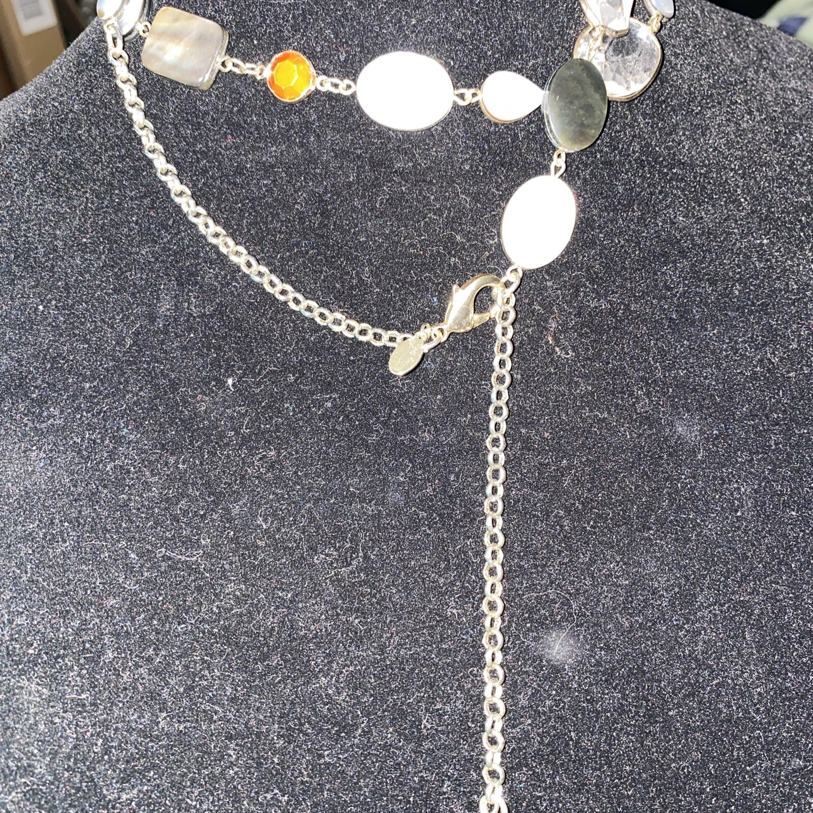 Chicos Necklace Disc Link Abalone Glass Varied Chain Vintage?