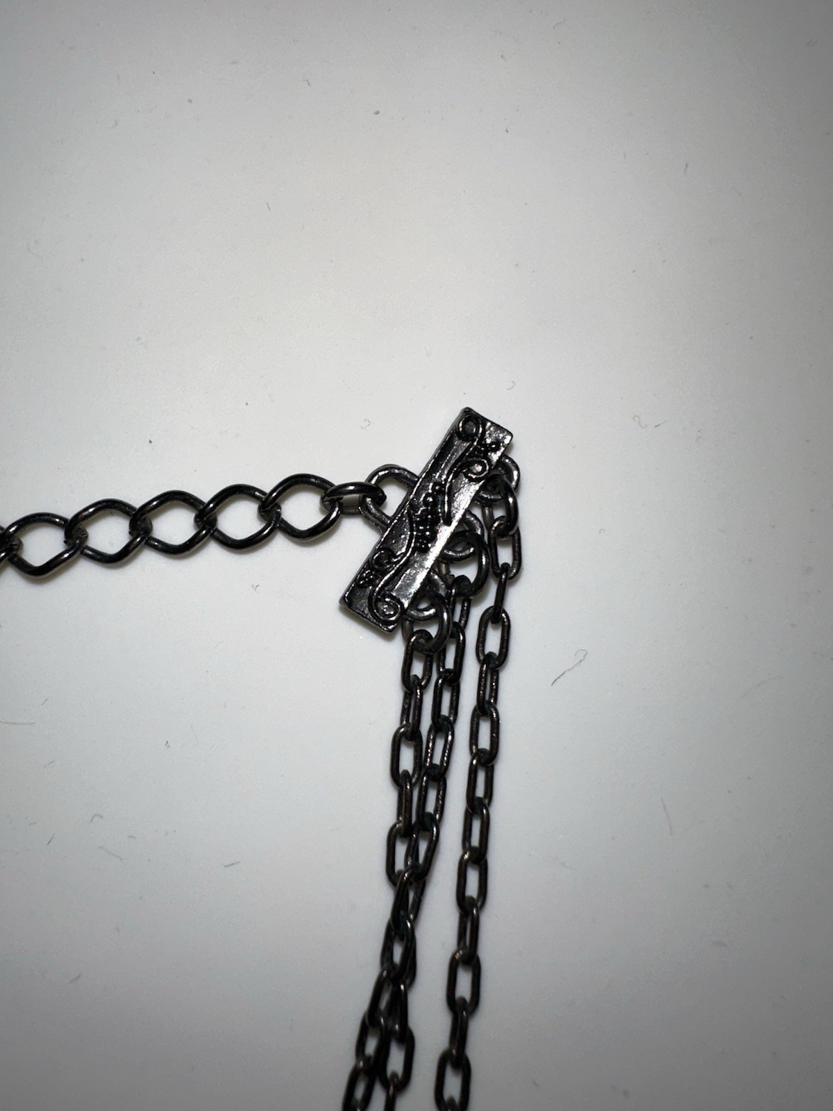 Three Strand Purple Teardrop Beaded Statement Necklace 18.5in in Black Metal
