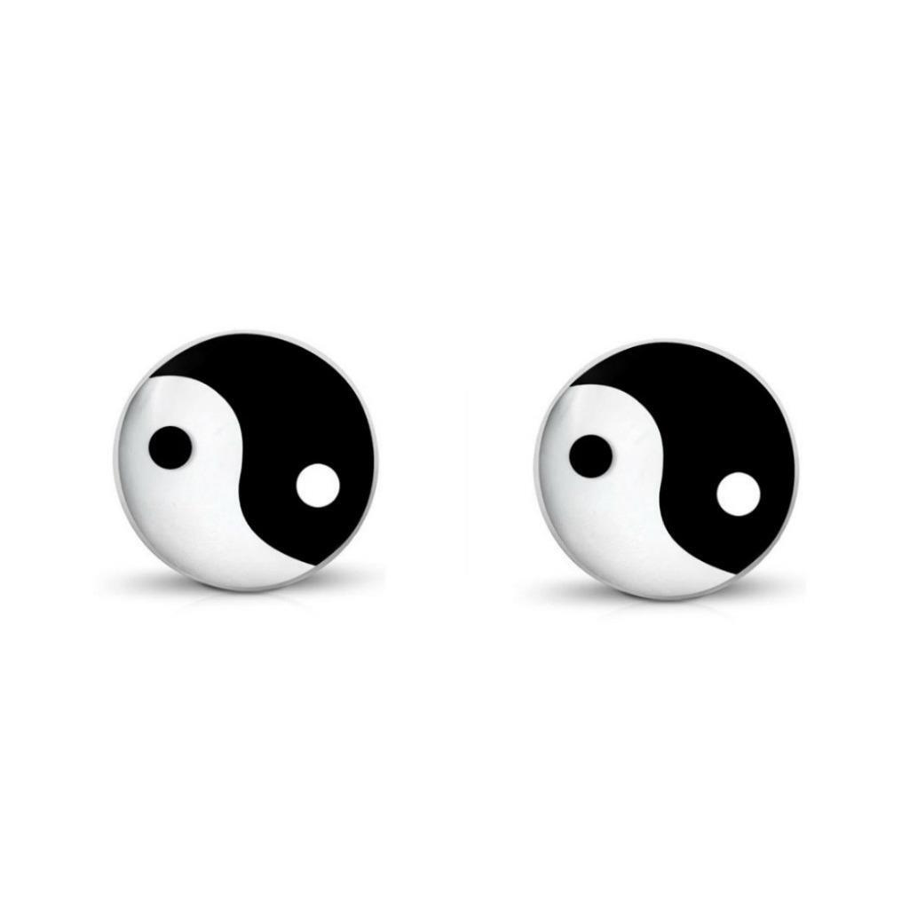 STAINLESS STEEL YIN YANG EARRINGS 10mm Balance Tai Chi Martial Arts Stud Post