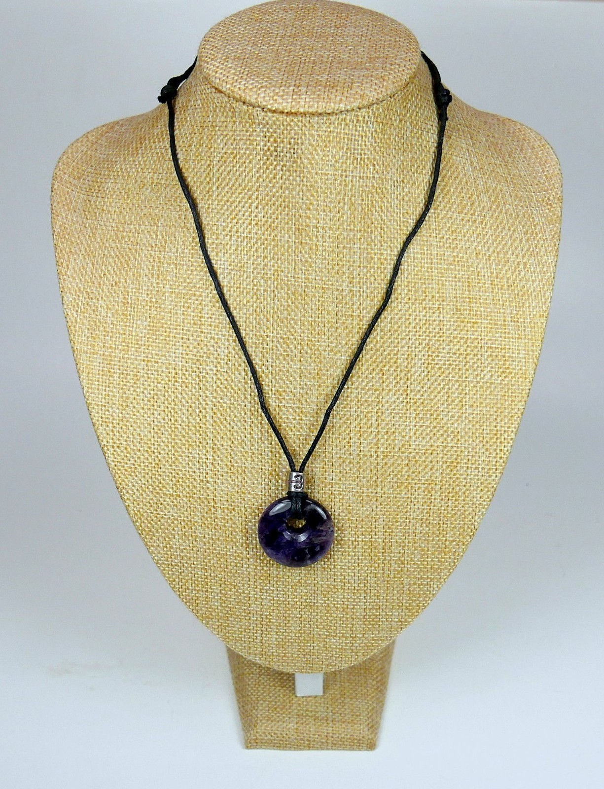 Zodiac Birth Stone Aries Necklace Amethyst Donut Gemstone Necklace 1.3″