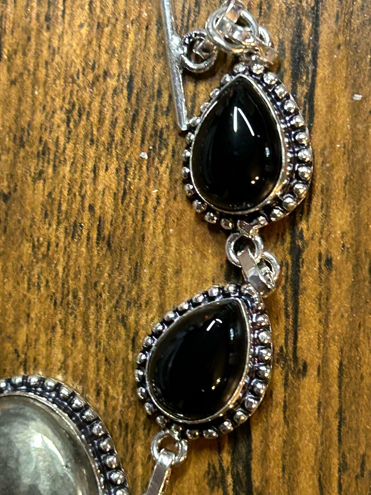 2999. Apache Pyrite Black Onyx Gemstone Handmade 925 Silver Bracelet 28gm