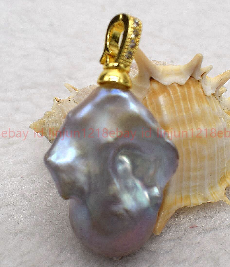 Huge 15x20mm Real Natural Purple Keshi Baroque Pearl Pendant