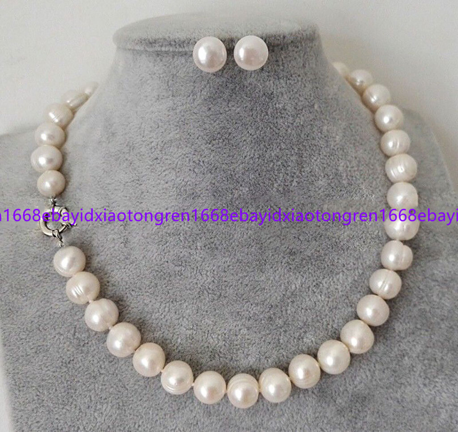 Natural 11-12mm White Freshwater Cultured Pearl Necklace Earrings Set 16-28 Inch