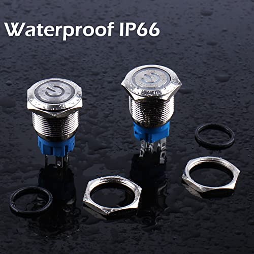 2PCS 19mm Latching Push Button Switch 12V-24V On/Off 1NO 1NC Self-Locking