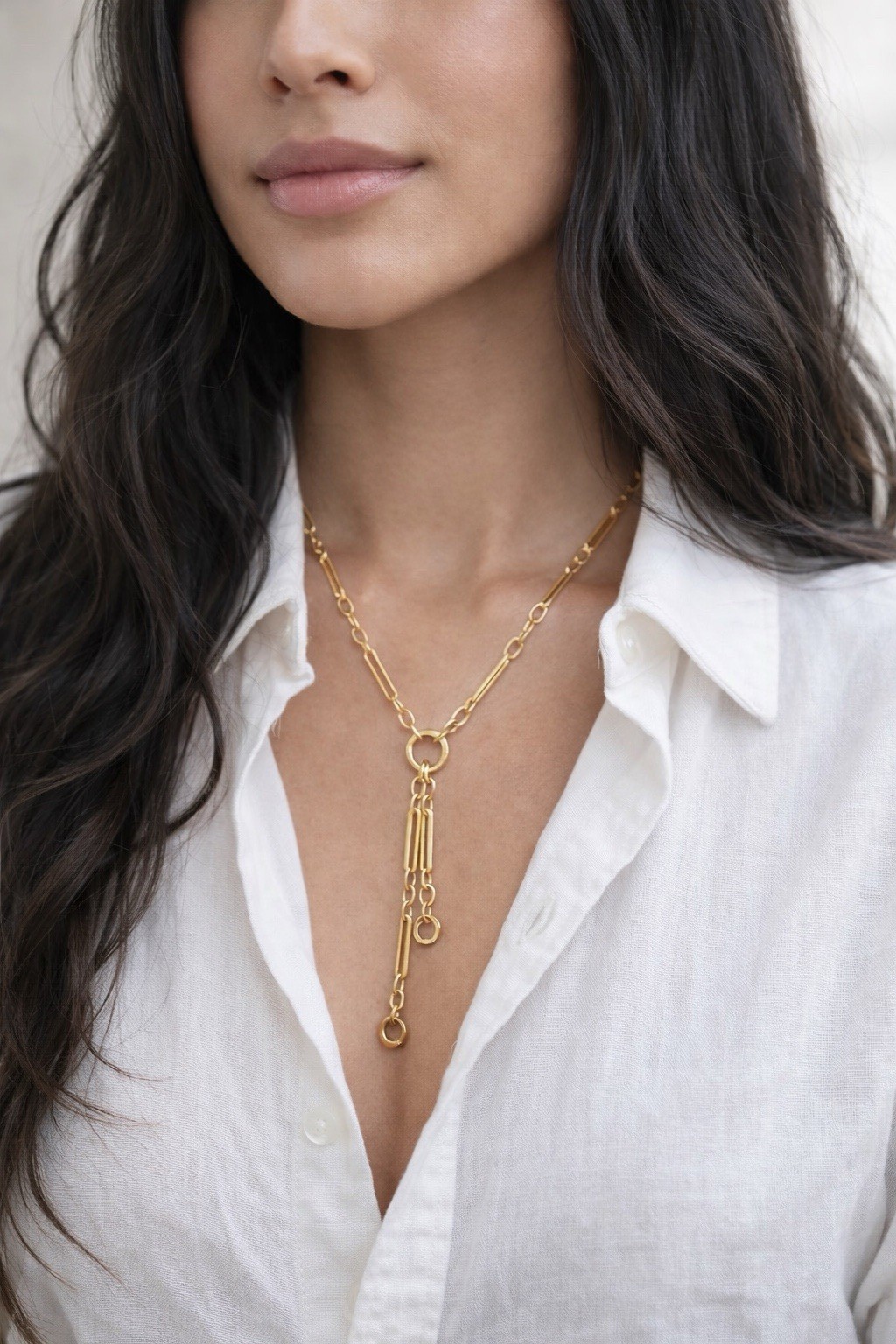 14k Handmade Gold Filled Necklace | 19” Trombone Chain| Lariat Necklace
