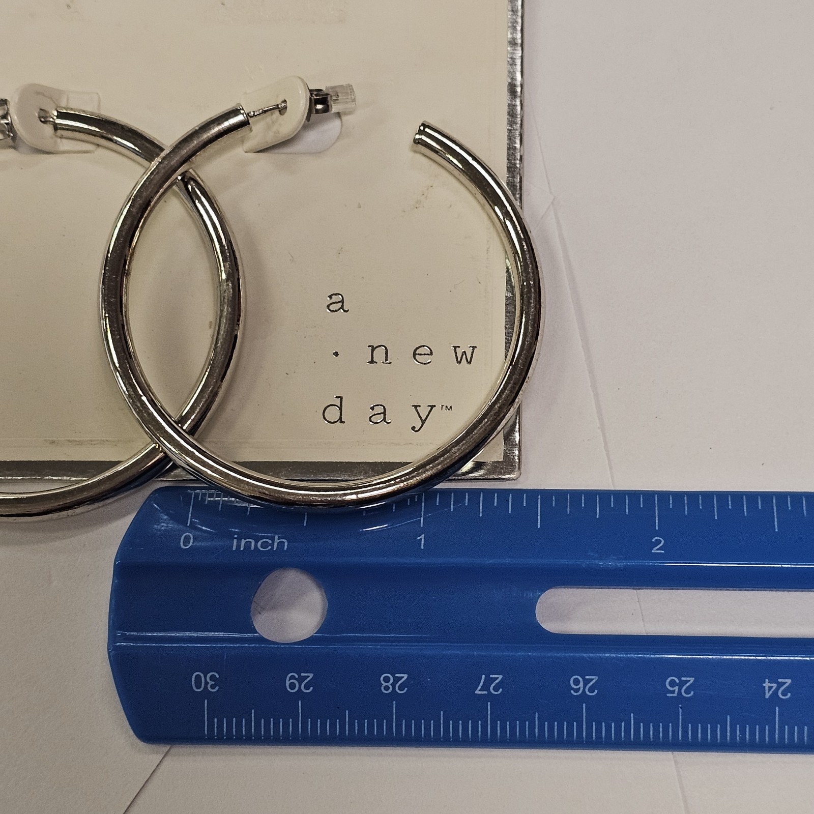 A New Day Silver Plated Brass Large 1.5 Inch Tube Hoop Earrings Nickel Free