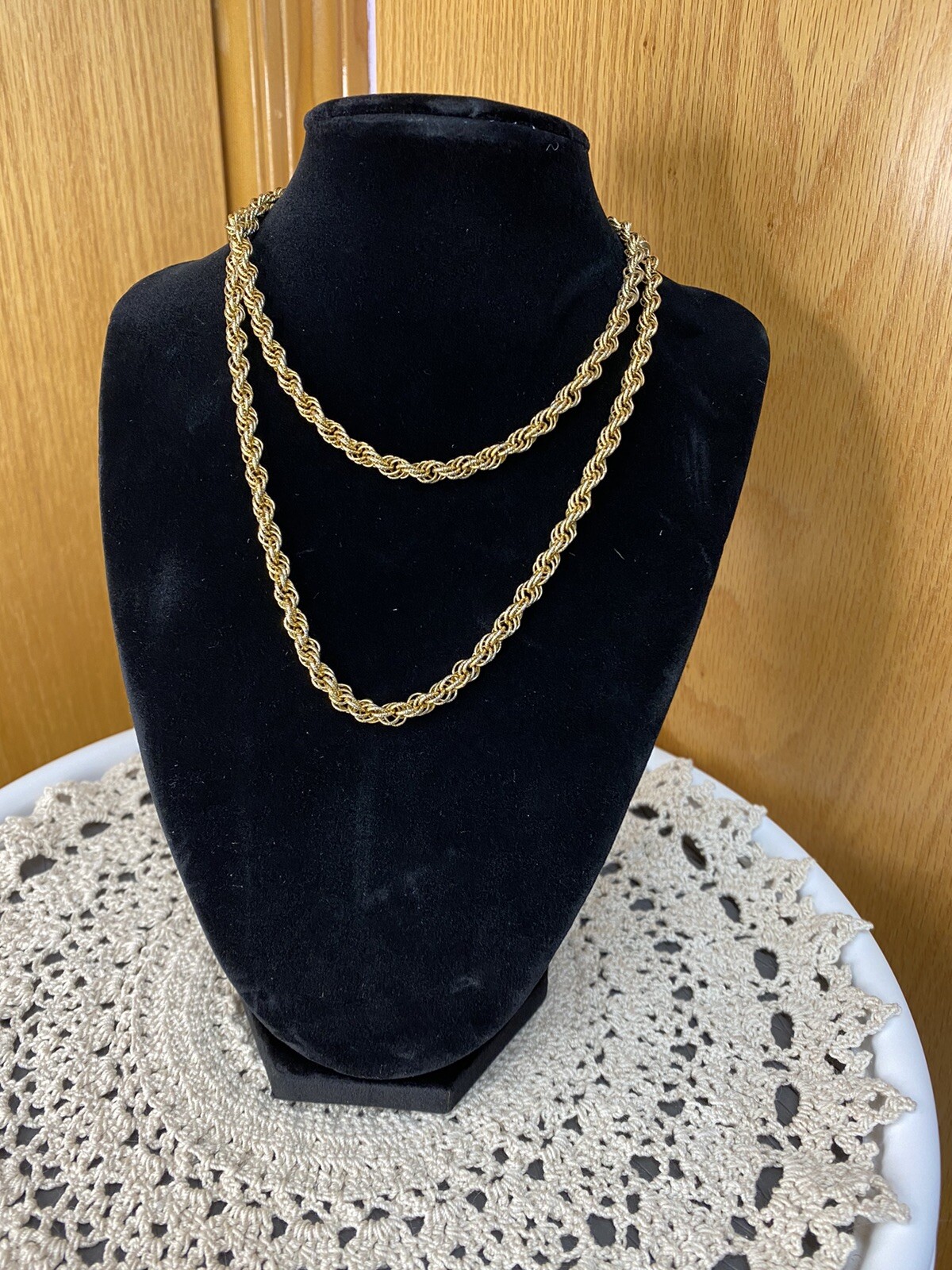 Vintage Goldtone Braided Rope Twist Chain Link Necklace
