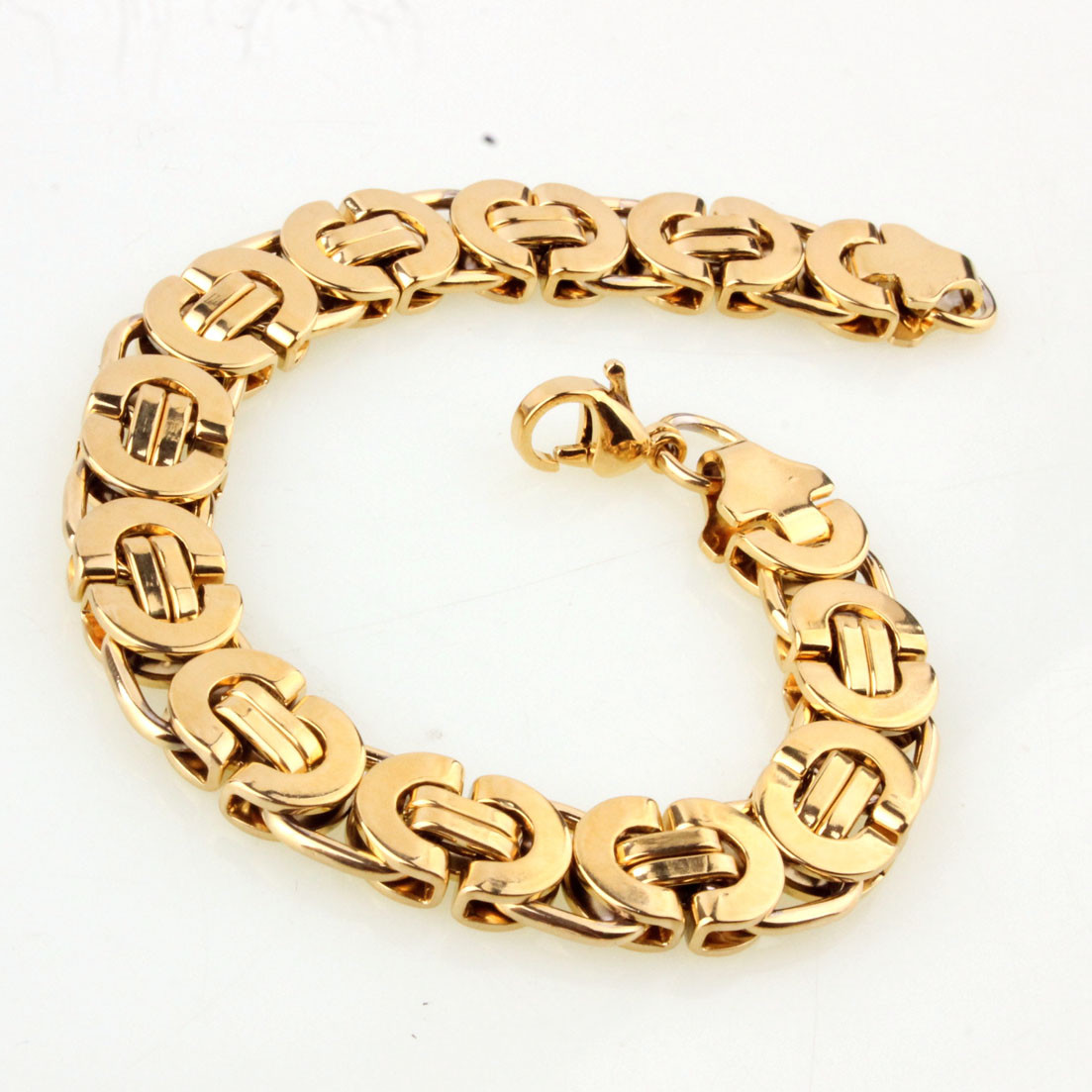 7″-11″ 18K Gold braclets&bangle for Cool Men Stainless Steel Byzantine Bracelet