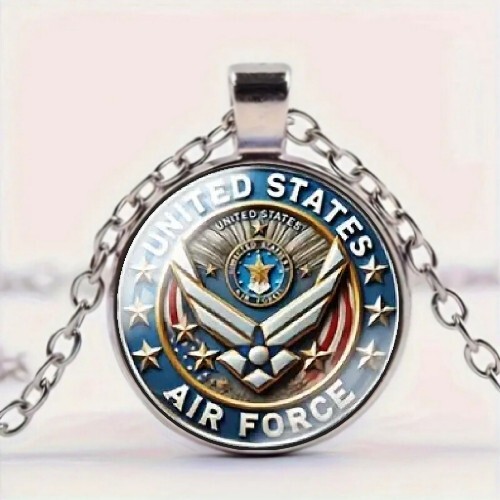 Air Force Badge Art Design Round Pendant Necklace Jewelry Charm