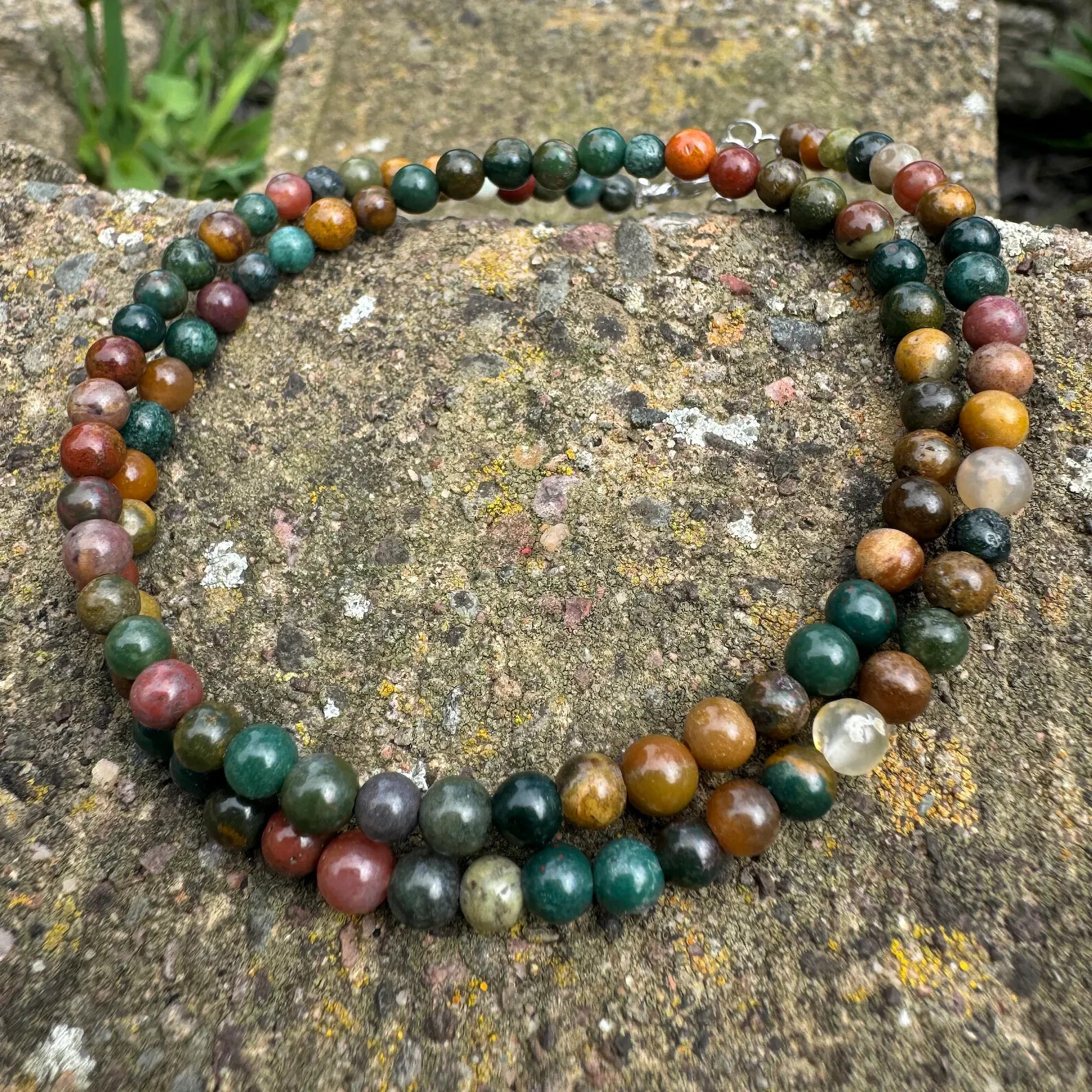 Natural Ocean Jasper Beaded Choker Healing Dainty Boho Crystal Energy Necklace