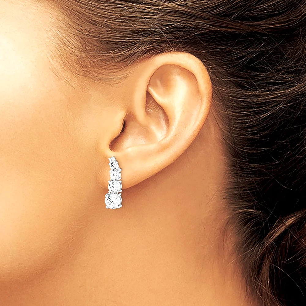 Sterling Silver Rhodium-Plated Polished Graduated CZ Post Earrings