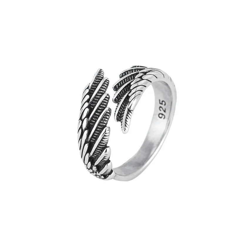 1 Pcs of 925 Sterling Silver Angel Wing Feather Adjustable Ring Wedding Jewelry