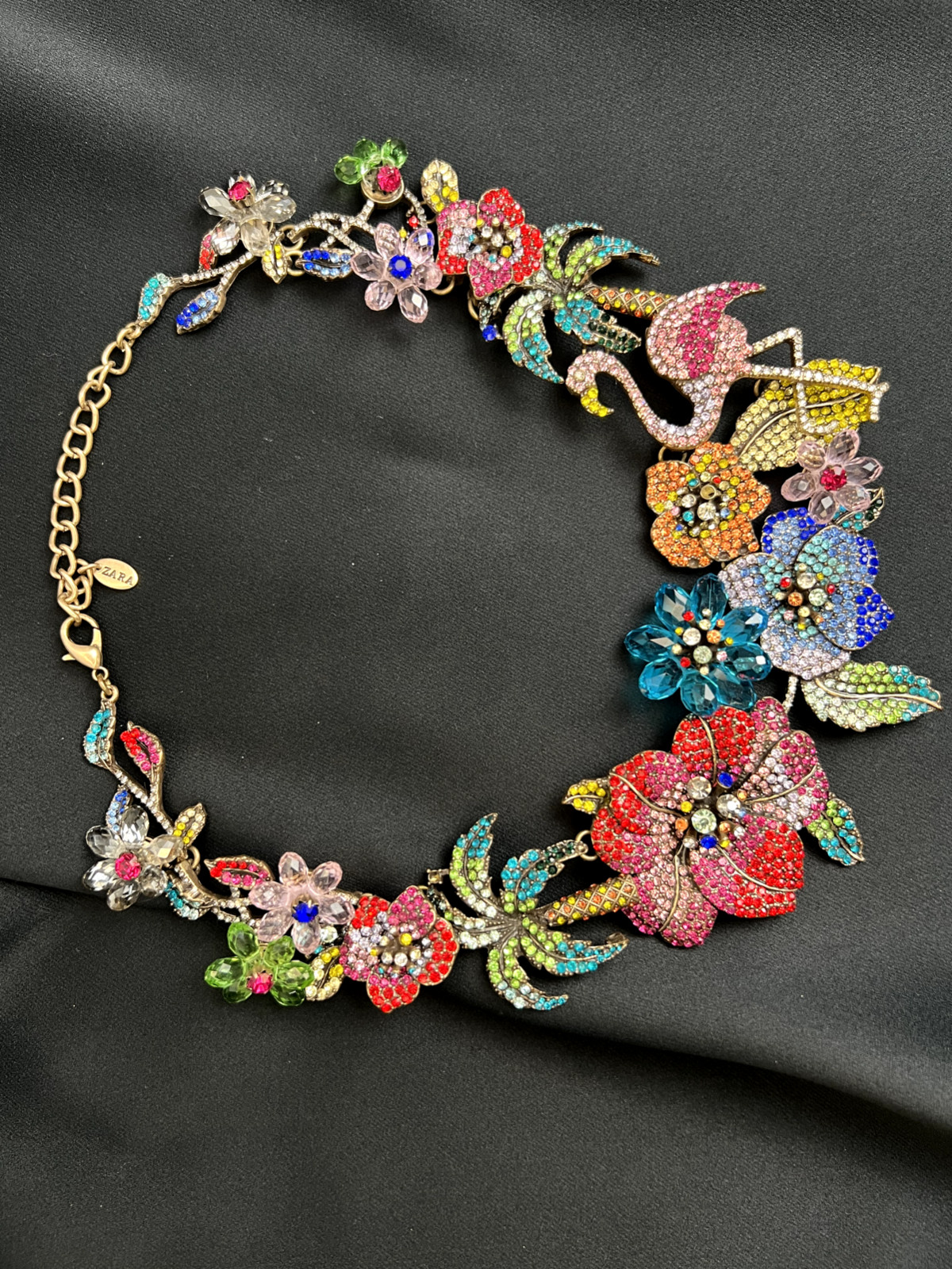 Zara Flora and Fauna Multicolor Pave Crystal Bib Statement Necklace