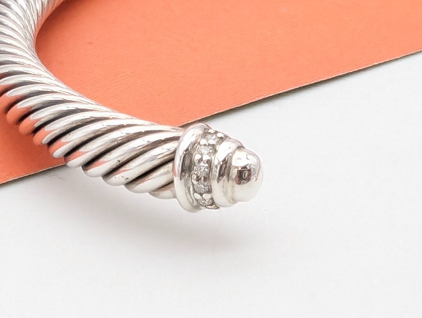 DAVID YURMAN 5mm Cable Classics Pave Diamonds Bracelet Sterling Silver 6.75inch