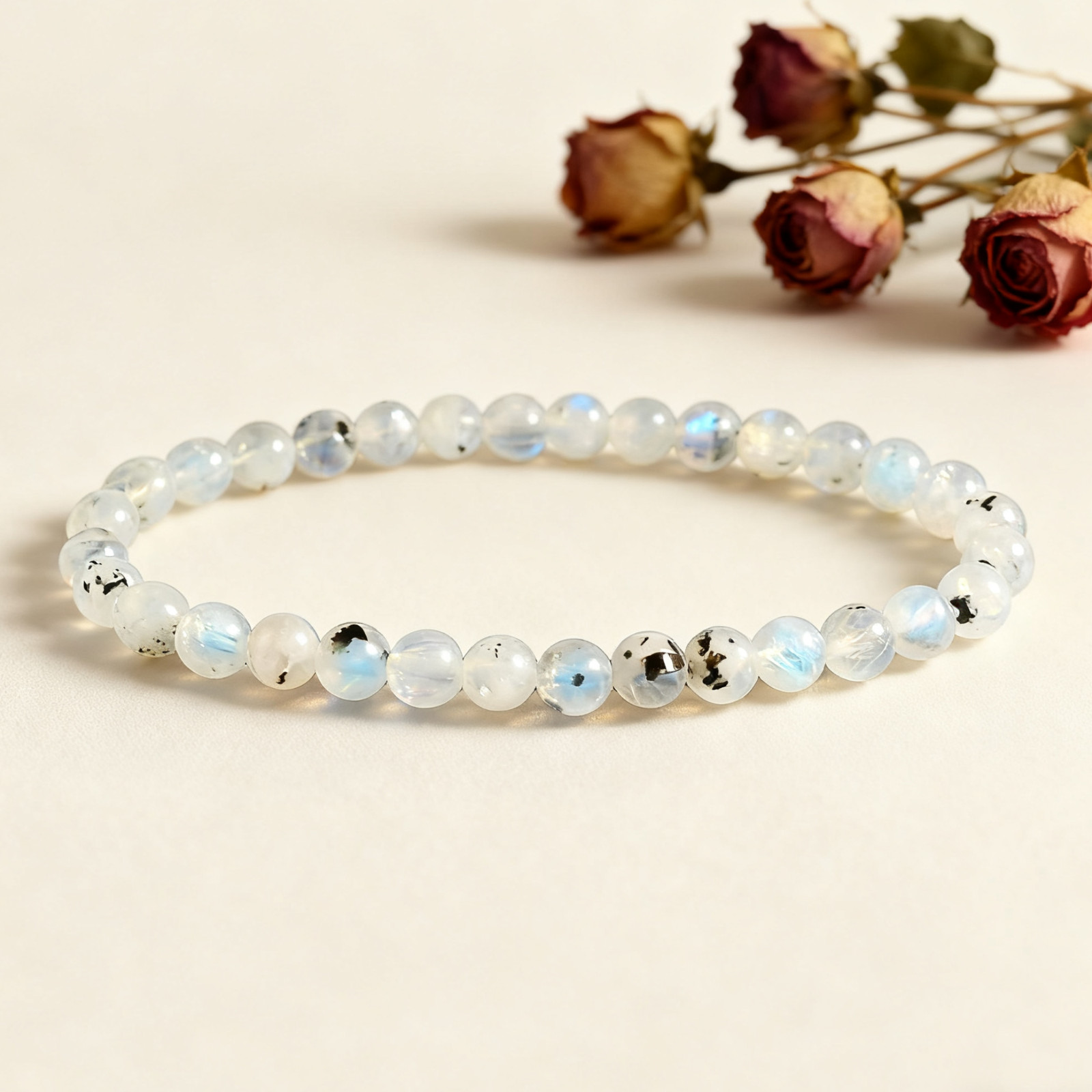 Rainbow Moonstone Dainty Bracelet 4mm Gemstone Healing Reiki Bracelet Gift