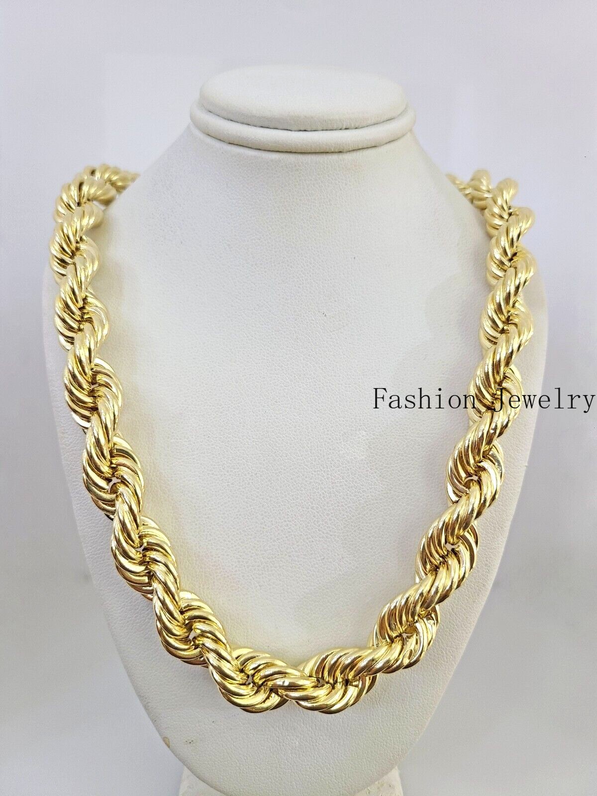 Mens 10k Yellow Gold Necklace Rope Chain 12mm Thick 24 Inch / Real 10kt Gold