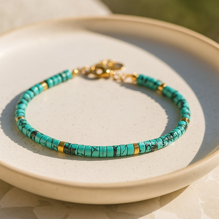 Natural Turquoise Bracelet Tube Beaded Women Jewelry December Birthstone Gifts