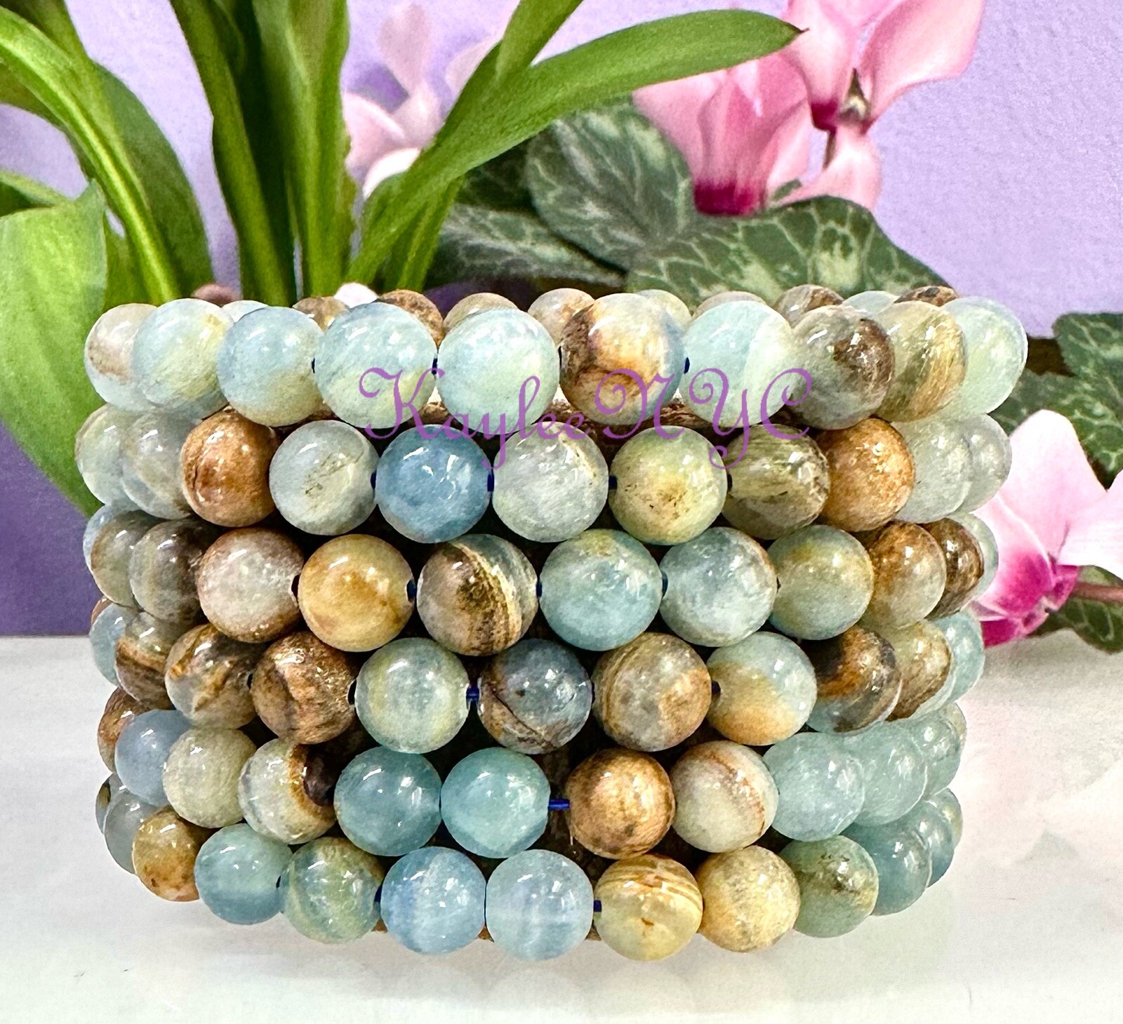 Wholesale 6 Pcs Natural Aquatine Lemurian Calcite Bracelet 8mm 7.7” Healing