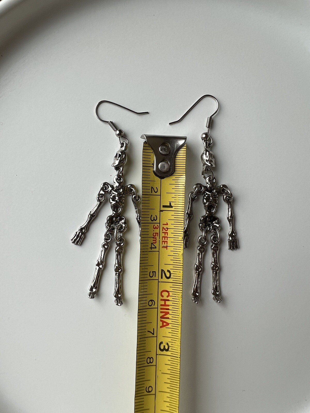 Skeleton Halloween Dangle Earrings Silver Tone Spooky Scary Movable Jewelry