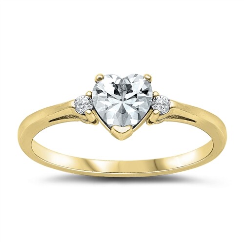 Gold Tone Clear Heart CZ Promise Ring Sterling Silver Band Sizes 4-12 NEW