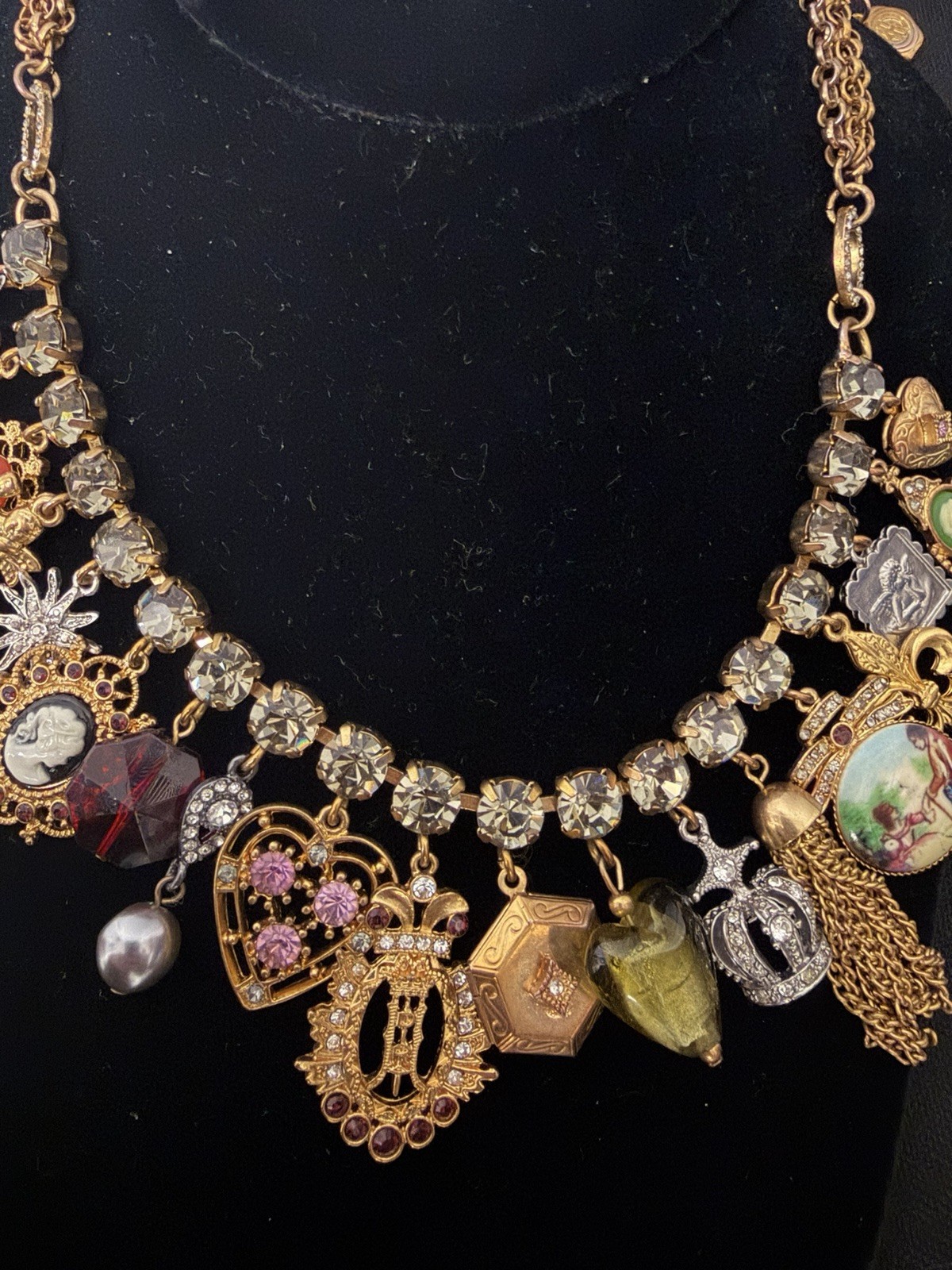 RJ Graziano Victorian Style Multi Charms Necklace Lockets Hearts Cameos