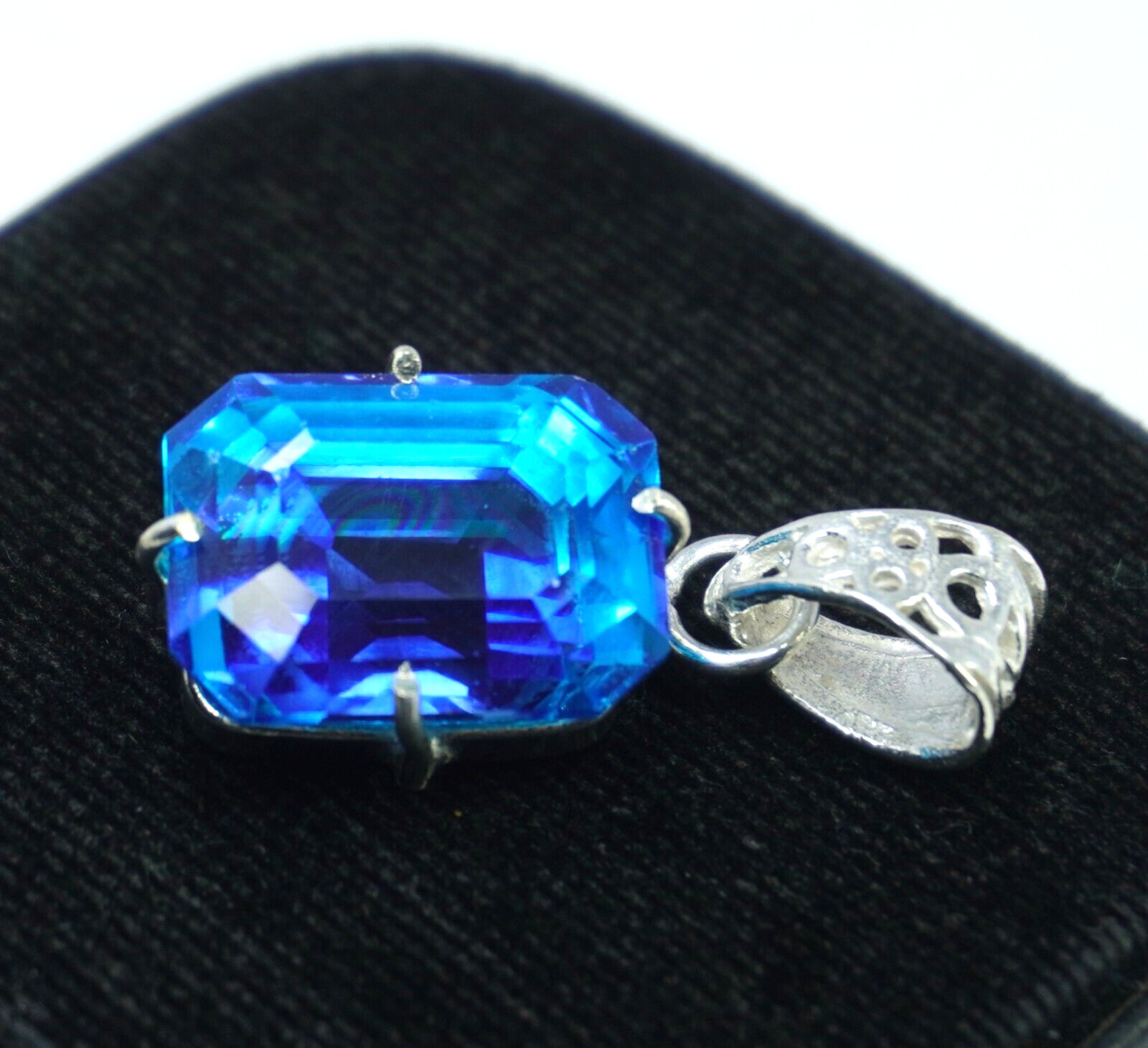 Emerald Cut 35 Ct Natural Pitambari Sapphire 925 Sterling Silver Pendant
