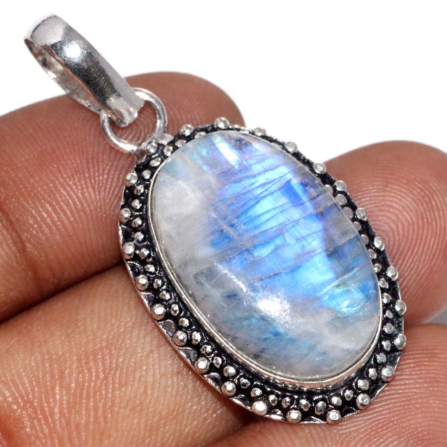 Aa+ Quality Rainbow Moonstone 925 Silver Plated Pendant 1.6″ Most Beautiful GW