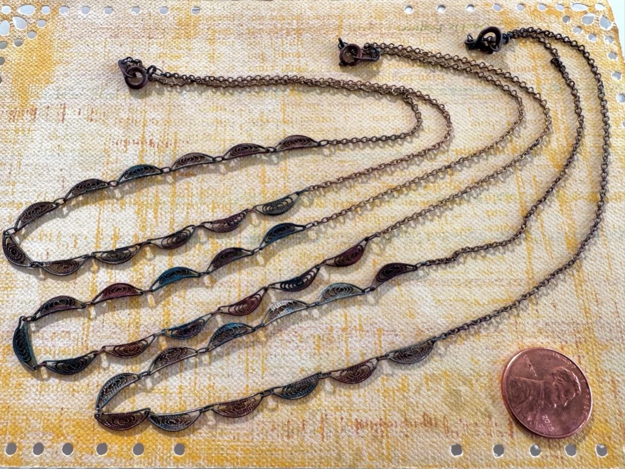 Vintage 17 Inch Dainty Brass Filigree Necklaces Hong Kong 3