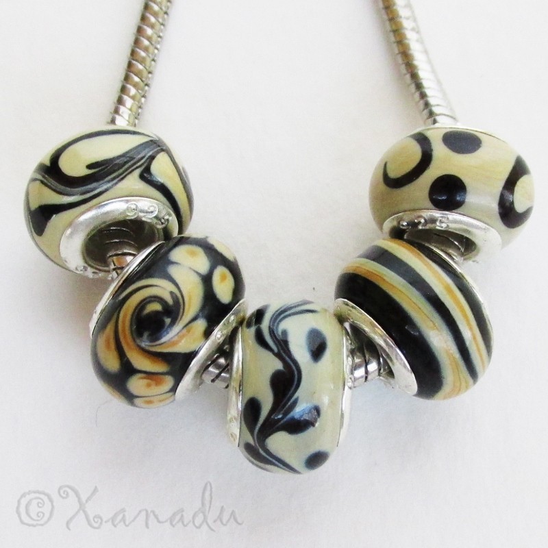 5PCs Black Brown Taupe Lampwork Glass Beads Set For European Charm Bracelets