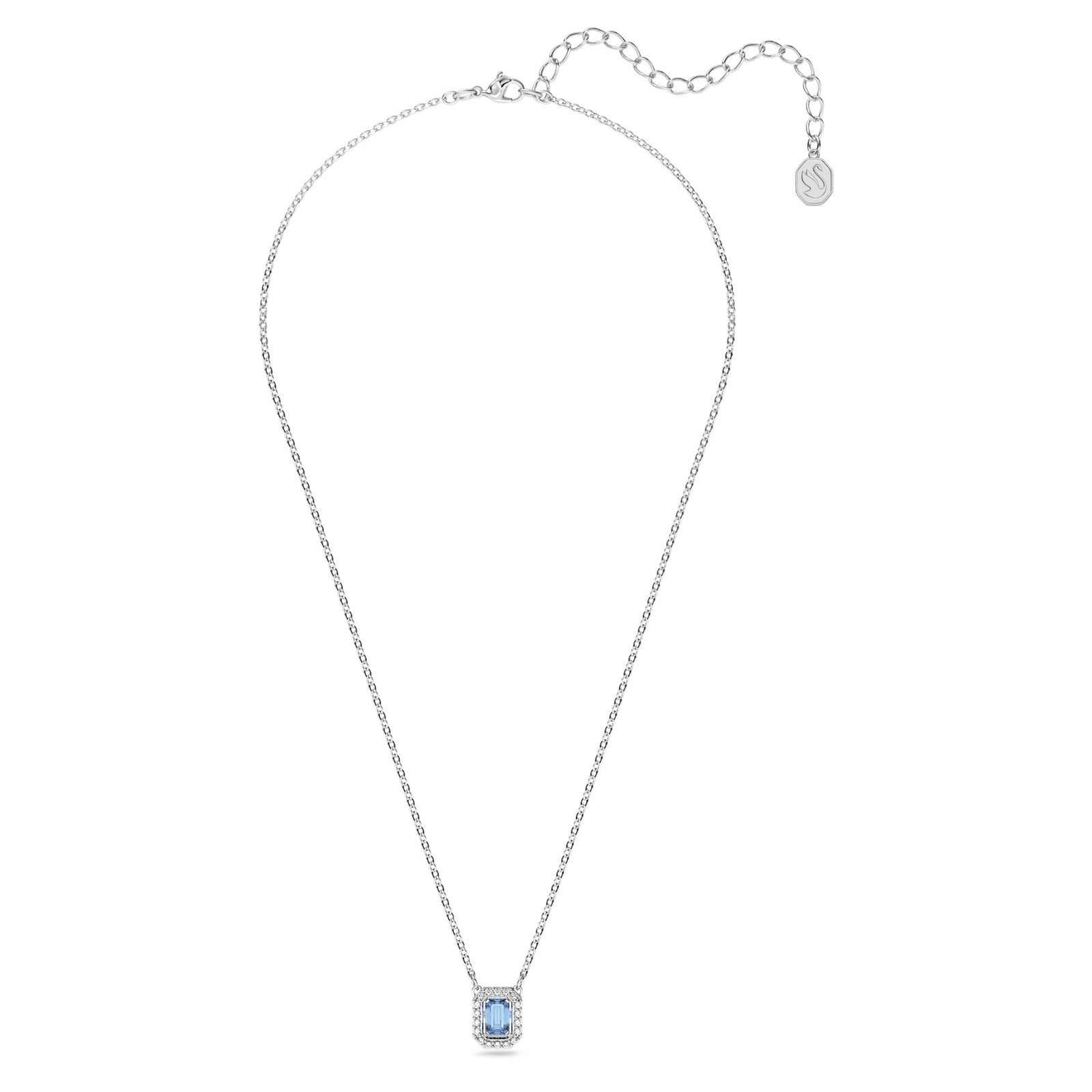Swarovski Una Necklace Octagon Cut, Blue, Rhodium Plated 5614926