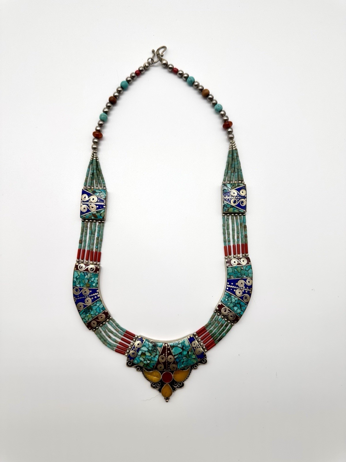 Handmade Traditional Tibetan Nepali Fine Artwork Necklace Turquoise Coral Lapis