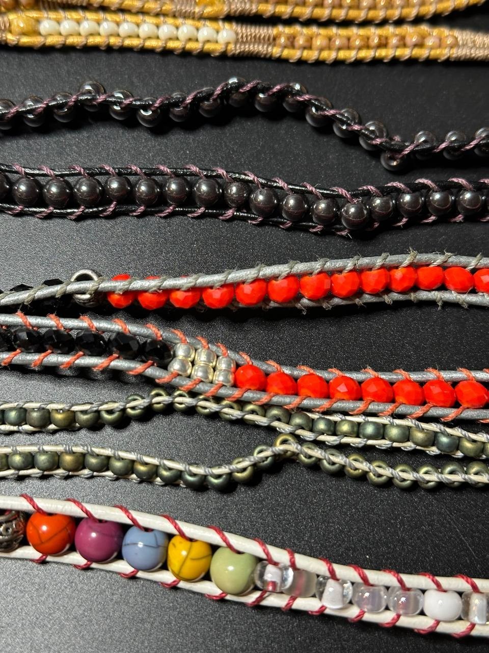 Lot of 11 leather cord wrap bracelets multicolor handmade Czech glass millefiori