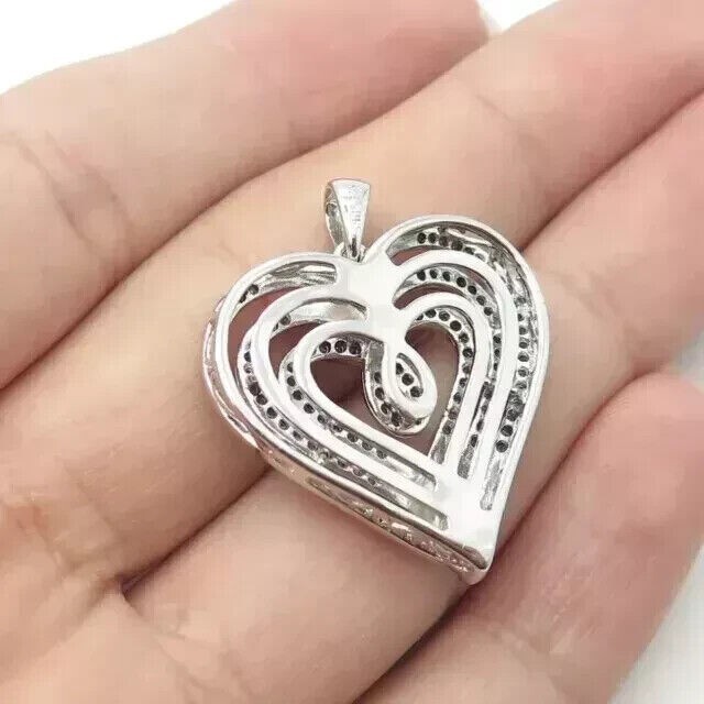 2Ct Round Cut Simulated Diamond Heart Shape Fancy Pendant 14k White Gold Plated