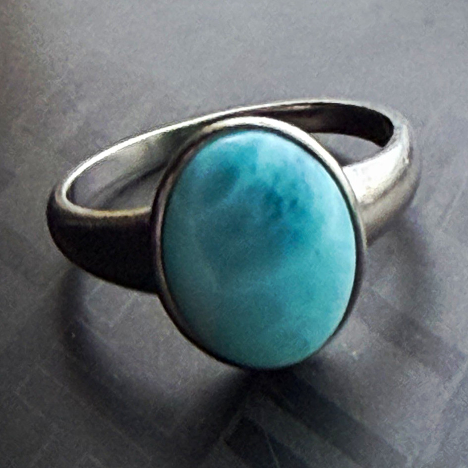 Marahlago 900 Silver Oval Blue Larimar Bezel Set Band Ring Size 10