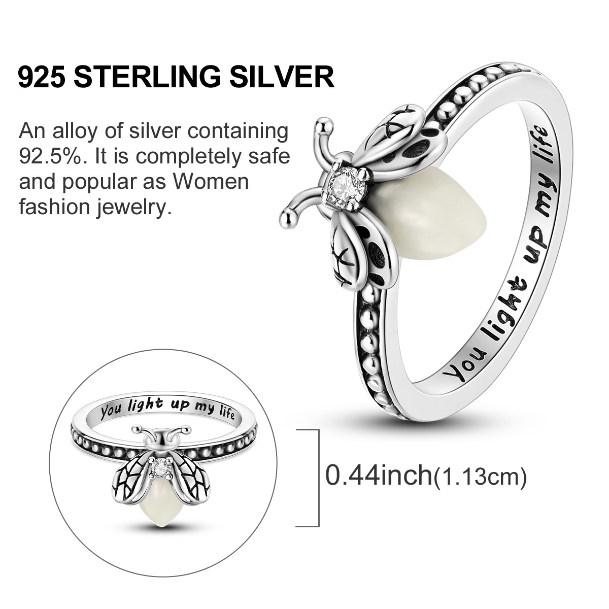 LAZA 925 Sterling Silver Luminous Firefly Finger Ring AAA CZ Women Jewelry